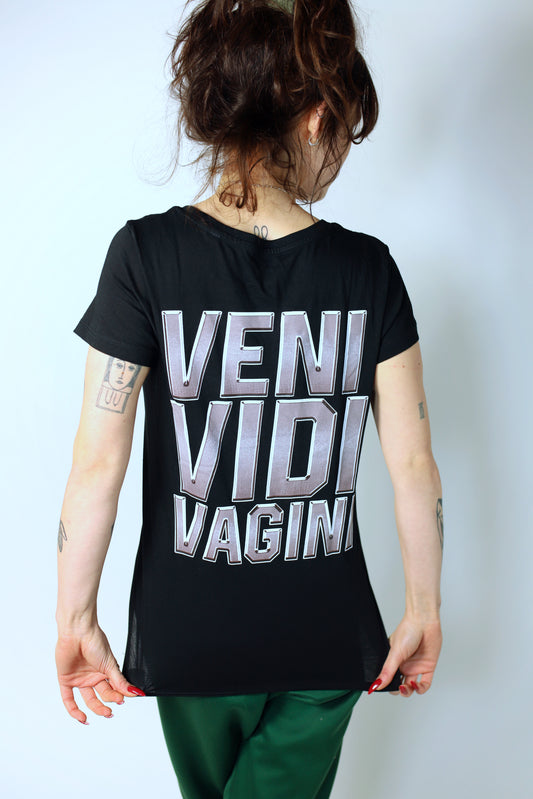 V-Shirt Veni Vidi Vagini SIEBDRUCK, schmaler fit